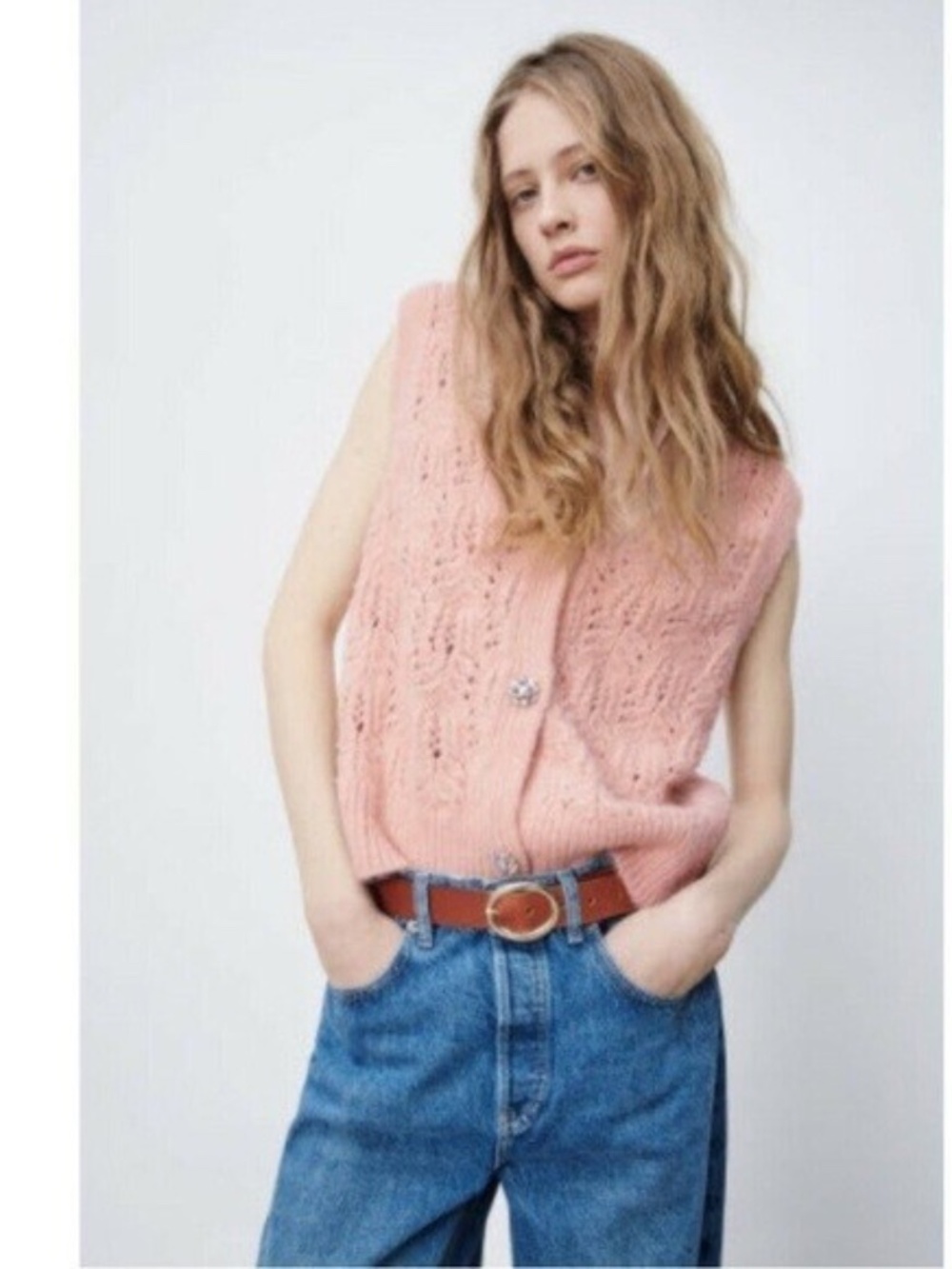 Zara retro knit waistcoat sleeveless decorative button up oversized vest. S